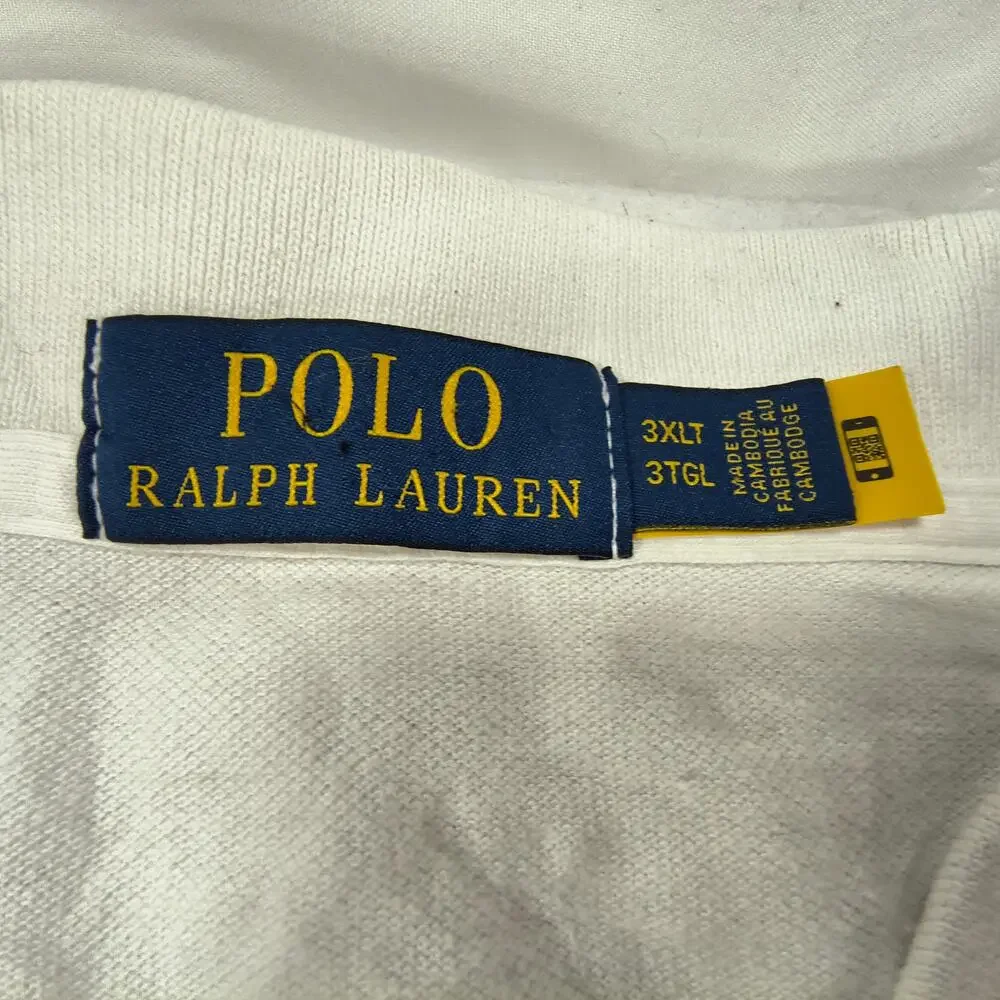 Polo Ralph Lauren Triple Pony Casual Collared Polo Shirt Mens Size 3XLT White